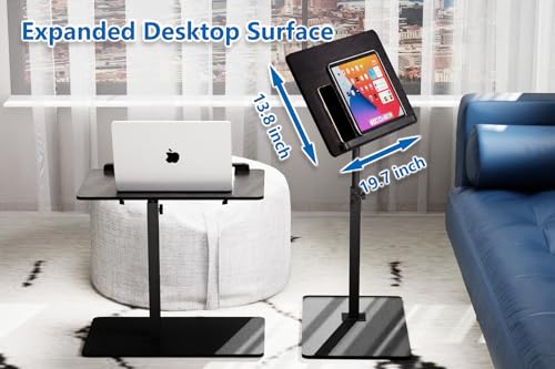 C Shaped End Table,20" W x 14" L,17"-31" Adjustable Height,Swivel and Turnable Desktop,Foldable Side Table for Small Spaces,Black Walnut (Black, 19.7" x 13.8") - color: Black, size: 19.7" x 13.8"