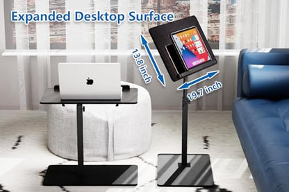 C Shaped End Table,20" W x 14" L,17"-31" Adjustable Height,Swivel and Turnable Desktop,Foldable Side Table for Small Spaces,Black Walnut (Black, 19.7" x 13.8") - color: Black, size: 19.7" x 13.8"