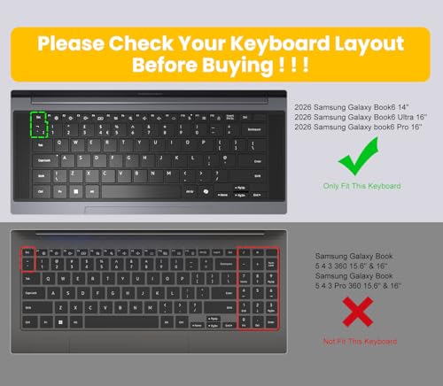 Keyboard Cover Skin for 2026 Samsung Galaxy Book 6 NP944XJG NP744BJG 14", Galaxy Book6 Pro/Ultra 14 & 16 inch NP944XJG NP964XJG NP964UJG Laptop Keyboard Protector(Not Fit GalaxyBook 5/4/3), Black