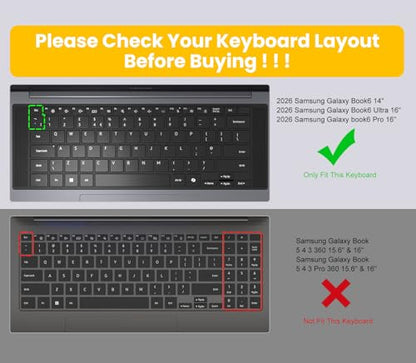 Keyboard Cover Skin for 2026 Samsung Galaxy Book 6 NP944XJG NP744BJG 14", Galaxy Book6 Pro/Ultra 14 & 16 inch NP944XJG NP964XJG NP964UJG Laptop Keyboard Protector(Not Fit GalaxyBook 5/4/3), Black