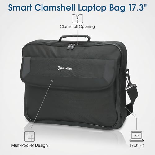 MANHATTAN Laptop Shoulder Bag Carrying Case – Slim Briefcase Style, Clamshell Opening, Padded Compartments–3 Yr Mfg Warranty - size: 17.3 Inch