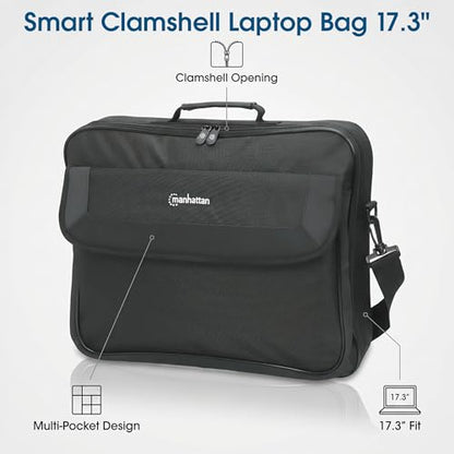 MANHATTAN Laptop Shoulder Bag Carrying Case – Slim Briefcase Style, Clamshell Opening, Padded Compartments–3 Yr Mfg Warranty - size: 15.6 Inch