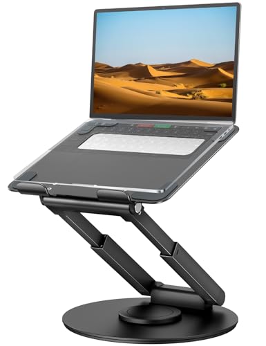 tounee Telescopic Laptop Stand for Desk with 360° Swivel Base, Sit to Stand, Height Adjustable, Portable Riser Holder for Good Posture, Compatible with MacBook Pro, All Laptops 10-17" - Black - color: Black