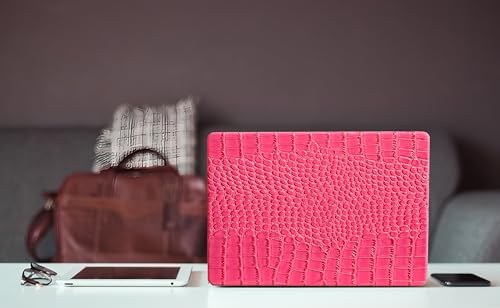 Crocodile Case for MacBook Air 13 inch 2026 M5, 2022-2025 M4/M3/M2 | Model A3449 A3240 A3113 A2681, Texture Crocodile Aligator Skin Snakeskin PU Leather Hardshell & Keyboard Cover, Hot Pink - color: # Shiny Pink Crocodile
