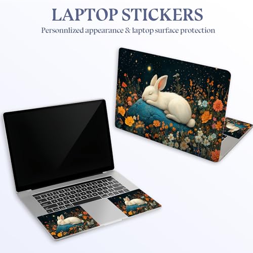 Universal Laptop Skin Sticker Decal,15.6 Inch Laptop Vinyl Cover for 13" 14" 15.6" Laptop,Scratch-Resistant Waterproof Protector Wrap,Reusable with Wrist Pads,Sleeping Bunny in Starry Meadow - color: Sleeping Bunny in Starry Meadow