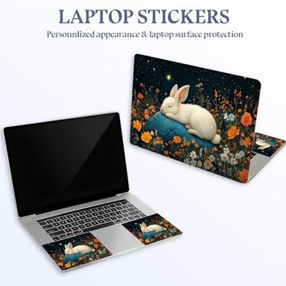 Universal Laptop Skin Sticker Decal,15.6 Inch Laptop Vinyl Cover for 13" 14" 15.6" Laptop,Scratch-Resistant Waterproof Protector Wrap,Reusable with Wrist Pads,Sleeping Bunny in Starry Meadow - color: Sleeping Bunny in Starry Meadow