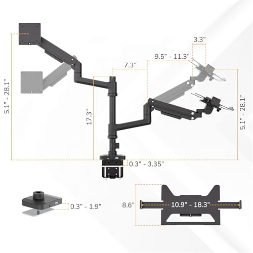 Mount-It! Proflex Series Premium Monitor and Laptop Mount with Pole, Gas Spring Arm, Supports 17–49" Ultrawide Monitors & 11.6–17.3" Laptops up to 44 lbs, USB 3.0 & USB-C, Full Motion