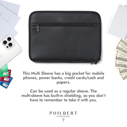4-in-1 Laptop Screen Shade – Original Pro Sleeve – Built-In 4-in-1 Screen Shade, VeganHemp Leather, Sun, Privacy, Heat & Contrast Protection, Fits 13” MacBook, Patented, Black | PHILBERT Danish Design - color: Black, size: 13in