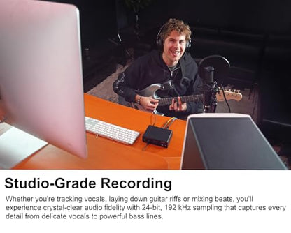 Rockville R-TRACK SOLO Recording USB C Audio Interface, 24Bit/192KHz | ASIO Drivers, 48V Phantom Power, Hi-Z Input, XLR, 2-In/2-Out, Steel Housing, Direct Monitoring, Mic Preamp, USB Cable