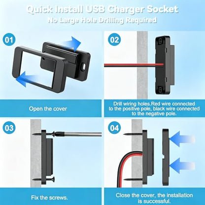 15W 5V USB Outlet Panel Wall Mount – Dual 15W PD & Dual QC3.0 Car USB Charger Socket, Waterproof ON/Off Switch, Surface Mount for RV, Boat, Truck, ATV & Marine(4 Interface)