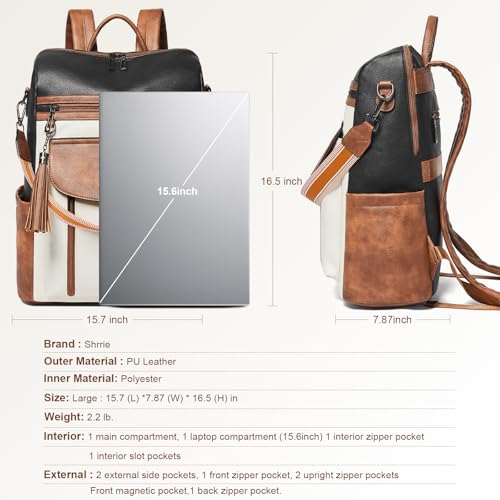 Laptop Backpack for Women 15.6 inch,Travel Leather Backpack Purse Nurse Teacher Carry on Backpack Computer Bag,Professional Water-Resistant College Business Work Casual Daypack,Two-tone Maroon - color: Black With Brown and White