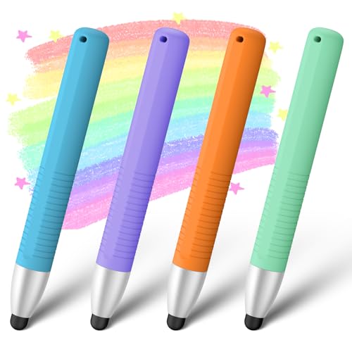 4 Pack Friendly Pens for Touch Screens, Stylus Pens Compatible with Kindle, iPad, iPhone, Tablets (Blue+Purple+Orange+Green) - color: Blue+Purple+Orange+Green