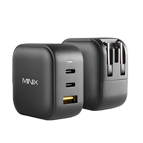 MINIX P1 66W Turbo 3-Port GaN Travel Wall Charger USB C Fast Power Adapter | Foldable Plug (2x USB-C, 1x USB-A) Compatible with MacBook Pro Air, iPad Pro, iPhone 17/16/15/13, Galaxy S25 (US/UK/EU Plugs)