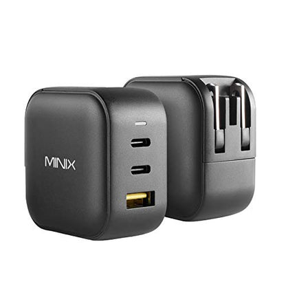 MINIX P1 66W Turbo 3-Port GaN Travel Wall Charger USB C Fast Power Adapter | Foldable Plug (2x USB-C, 1x USB-A) Compatible with MacBook Pro Air, iPad Pro, iPhone 17/16/15/13, Galaxy S25 (US/UK/EU Plugs)