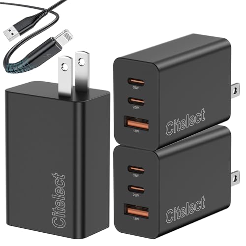 65W USB C Charger Block, 3Port Super Fast Charging Adapter for Samsung S26 | GaN Type-C Charging Block PD/QC 3.0 for Samsung S26/S25/S24, MacBook Pro/Air,iPad, iPhone 17/16-2Port USBC+1Port USB A -3Pack - color: Black, size: 3Pack