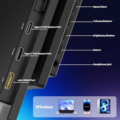 ZSCMALLS Battery Wireless Portable Monitor, 8000mAh 15.6" 1080P IPS USB-C/HDMI Second Screen, Built-in Speakers, Support AirPlay/Miracast for Laptop/Phone/Tablet/Switch/Xbox, Carry Bag Included - size: 15.6"
