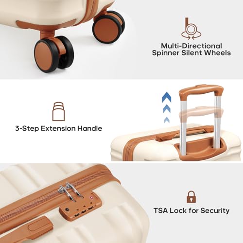7 Piece Luggage Sets with Premium YKK Zipper, 20/24/28in PC Hardside Suitcase With Spinner Wheels, Luggage Airline Approved, Durable Suitcase Sets with TSA Locks for Travel - color: Off White, size: 7 piece set (20/24/28inch)