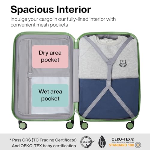 mixi Upgrade Luggage Suitcases with Spinner Wheels, Large Hardside Rolling Suitcase PC with TSA Lock Travel Case 26in Checked in, Fine Grid Avocado Green - color: Fine Grid Avocado Green, size: 26in Checked in