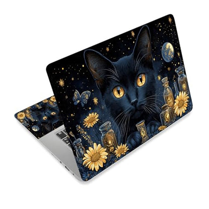 Universal Laptop Skin Sticker Decal,15.6 Inch Laptop Vinyl Cover for 13" 14" 15.6" Laptop,Scratch-Resistant Waterproof Protector Wrap,Reusable with Wrist Pads,Mystical Black Cat Apothecary - color: Mystical Black Cat Apothecary