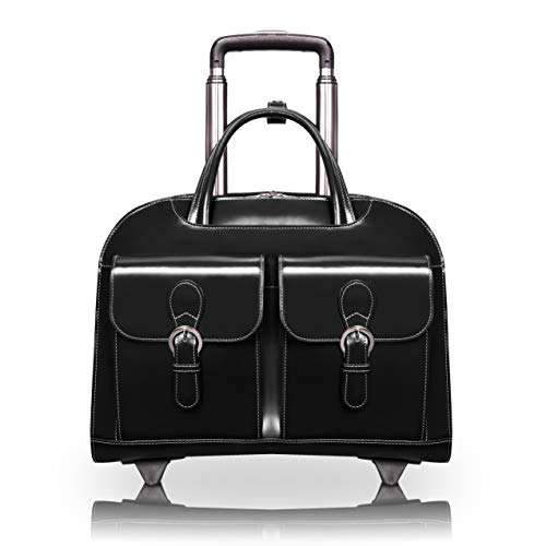 McKlein DAVIS, Top Grain Cowhide Leather, 15" Leather Vertical Wheeled Ladies' Laptop/Computer & Tablet Business Briefcase Bag/Women's Rolling Overnight Travel Bag, Removable trolley case