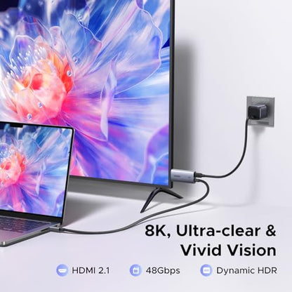 UGREEN USB C to HDMI Cable with 140W PD Fast Charging 8K@60Hz, 6.6FT | 4K@240Hz,Unidirectional,Plug & Play,Compatible iPhone 17 Pro Max SteamDeck MacBook iPad Galaxy S26 XPS for Gaming TV Monitor