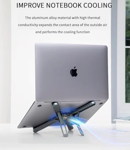 Foldable & Portable Laptop Stand for Desk, Light Weight Alloy Silicon, Ergonomic Aluminum Riser with 7 Adjustable Heights, Compatible with Laptop 10-16' and Tablet - color: meteoric lime