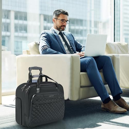 EMPSIGN Rolling Laptop Bag for Women, Rolling Briefcase 15.6 Inch, Black | Water-Repellent, Airline Approved, Overnight Computer Bag, Rolling Briefcase with Wheels, Travel Business Work - color: Quilted Black