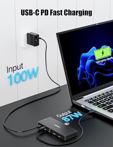 USB C Docking Station Dual Monitor, 12 in 1 Laptop Docking Station | Single 8K or Dual 4K Displays, 1 HDMI, 1 DP, 100W PD, 3x10Gbps USB-A/C Data, 5Gbps USB-A Data, Ethernet, Audio, SD/Micro SD