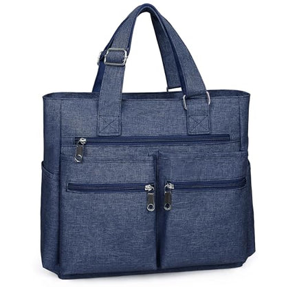 VOLGANIK ROCK Canvas Tote Bag Waterproof Nylon Multi Pocket Shoulder Bags Laptop Work Bag Teacher Purse Handbag for Women Men - color: Blue 2