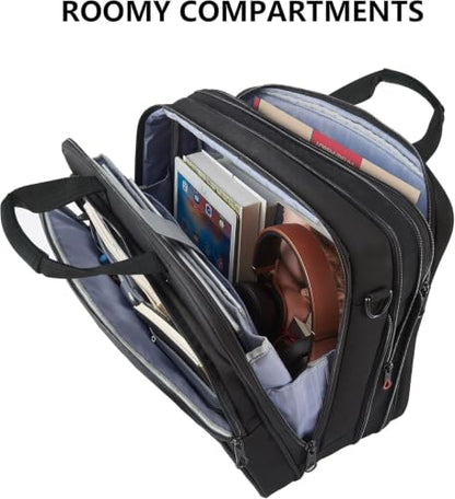KROSER 17.3 Inch Laptop Computer Bag Messenger Water-Repellent Briefcase | Expandable large capacity, padded laptop protection,shoulder and luggage strap for business daily and travel-Black