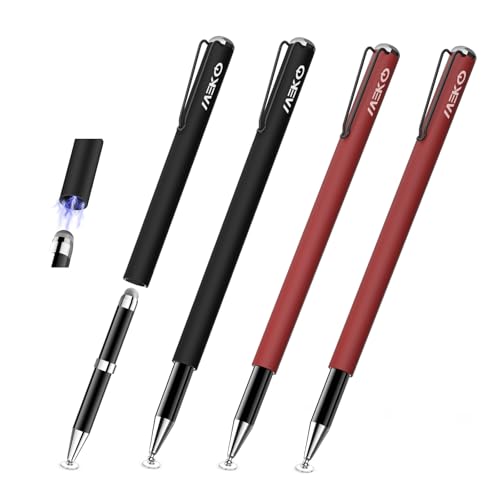 MEKO Stylus Pens for Touchscreens, 2 in 1 Capacitive Stylus | 4 Pack Thin Rubber Tip, High Sensitivity, Compatible with iPad iPhone Android All Touchscreen Devices - color: red/black