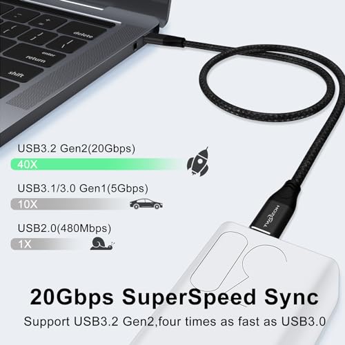 Twozoh USB C to USB C 3.2 Gen 2 Cable 20Gbps Data Transfer 100W PD Fast Charging 4K Video Output Monitor Cord (3.3FT, Black) - size: 3.3FT, style: 1 Pack Black