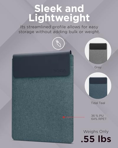 Lenovo Slim Laptop Sleeve 14 Inch Notebook/Tablet - Compatible with MacBook Air/Pro - Eco-Friendly Lightweight Case with Accessory Pocket & Magnetic Closure - Teal - color: Tidal Teal, size: 14.5-inch