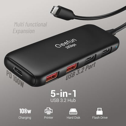 Qeefun USB C Hub 10Gbps, USB 3.2 Hub with 2 USB-C and 2 USB-A Ports, USB 3.2 Gen 2 Splitter with 100W Power Charging Port, USB Port Extender for iPhone, MacBook Air/Pro, Laptops, iPad Pro and More - style: C to 2A2C+PD