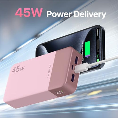 JUOVI Power Bank 45W 20000mAh Portable Charger USB C, PD QC Fast Charging 4-Port(2C+2A) External Battery Pack with LED Display, for iPhone 15 16 MacBook ipad | PD QC Fast Charging with 4 USB Ports(2C 2A), LED Display External Battery Pack for iPad Tablet