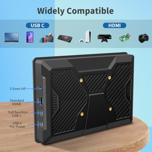 10.1” Touch Screen Monitor, IPS 1280x800 Small USB-C Secondary Display, 10-Point Touch, HDMI, VESA, Dual Speakers, Mini Monitor for Laptop PC Rasp Pi - size: 10.1”