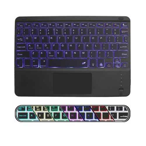 Wireless Backlit Bluetooth Keyboard with Touchpad,10 inch Ultra Slim 7 Colors Backlit Portable Rechargeable Keyboard with Trackpad for IPad/IPad Pro iOS Android Tablets Windows Laptop PC(black) - color: black