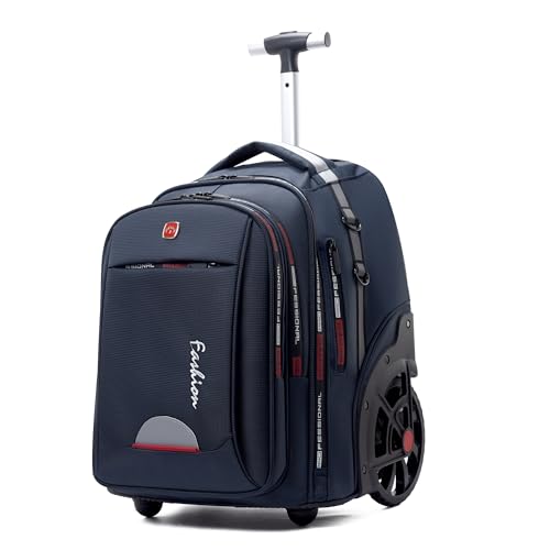 WMHYLYH Waterproof Rolling Backpack for Women and Men, Laptop Backpack with Wheels for Adults, Carry on Backpack with Large Wheels for Travel and Business Commuter (Blue, 22inch) - color: Blue, size: 22 inches