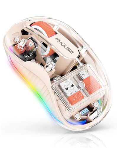 FMOUSE Transparent Wireless Mouse, Tri-Mode Bluetooth 5.1 & 2.4GHz, USB-A & USB-C Receiver, Silent Rechargeable RGB, 3 Devices for MacBook Laptop iPad PC, Warm Minimal — Cream - color: Cream