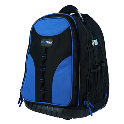 MELOTOUGH Wheeled Rolling Automotive Tool Bag Backpack Blue | Heavy-Duty Water-Resistant 600D, 37 Pockets & Large Interior, Smooth Wheels & Telescoping Handle, Pro Tool Organizer - color: Blue