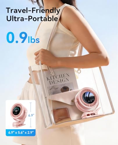 KIMMOO Portable Clip on Fan, 100-Speed Rechargeable USB Fan with LED Display, 360° Rotation & Strong Airflow Desk Fan, Up to 17 Hours Small Battery Fan for Outdoor Travel Camping Treadmill Car (Pink) - color: Pink