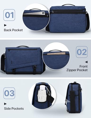 VX VONXURY Messenger Bag for Men, Fits 15.6-inch Laptop, Luggage Strap | Shoulder Satchel Bag for Work, 2 Large Compartments, Side Pockets, Water Resistant, Adjustable Buckles, Rugged Bottom - color: Blue 15in Laptop Bag