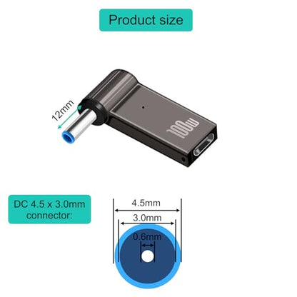 2PCS USB C to DC 4.5x3.0mm PD Trigger Female Laptop Power Charging Adapter 5A 100W Barrel Jack Plug Converter for HP Laptop Notebook
