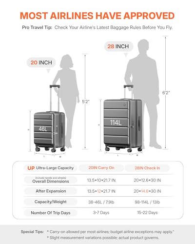 28 Inch Checked Luggage Side Opening Expandable Hardshell Suitcase, 100% PC Lightweight with Brake Spinner Wheels, TSA Lock - Large Travel Suitcase - color: Grey, size: 28 Inch-EXT