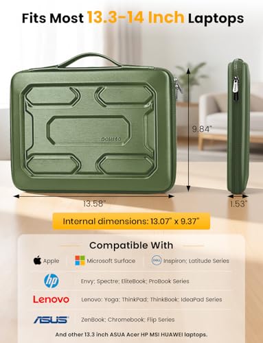 DOMISO Laptop Hard Case 14-14.4 inch Waterproof Shockproof Hard Shell Laptop Sleeve with Handle & Storage Pocket, Compatible with MacBook, HP, Dell, Green - color: Green, size: 14 inch