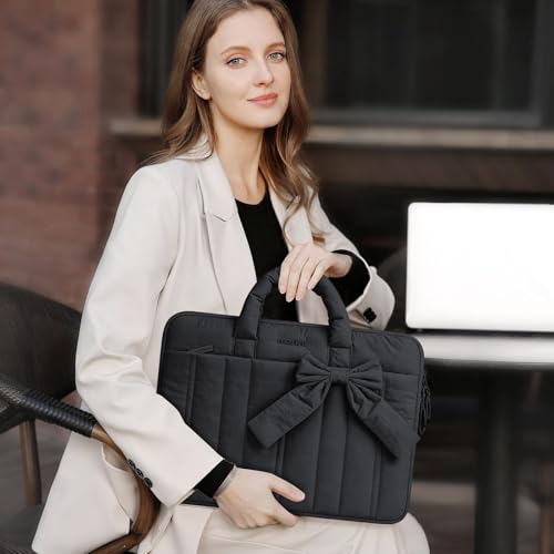 MOSISO Laptop Case 16 inch, 15-15.6 inch Puffy Laptop Sleeve Compatible with MacBook Pro 16 M5 M4 M3 M2 M1, HP Acer Dell Lenovo ASUS Notebook, Rectangle Quilted Carrying Bag with Bow&Handle, Black - color: Black, size: 16 inch