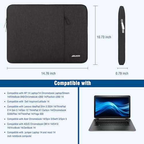 MOSISO Laptop Case 14 inch, 14 inch Laptop Sleeve Compatible with HP Lenovo Dell ASUS Acer, HP Stream, Dell Latitude, Lenovo IdeaPad, Polyester Vertical Computer Sleeve Bag with Pocket, Black - color: Black, size: 14 inch