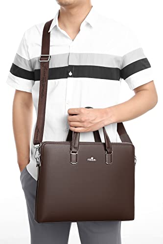 FSD.WG]Business Bag Leather Briefcase Shoulder Laptop Business Bag for Men - color: Brown