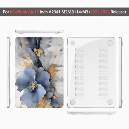 Teryeefi Compatible with A2941 M2/A3114 M3 MacBook Air 15 inch CaseRelease 2023 2024,Design Protective Slim Cover + Keyboard Cover + OTG Adapter for 15.3 inch MacBook Air Liquid Retina, Art Florals - color: Art Flowers