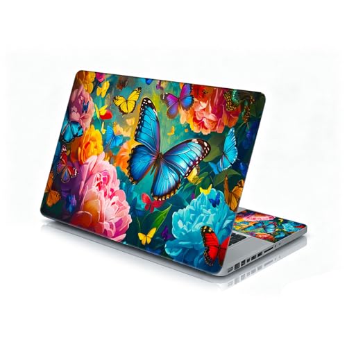 Universal Laptop Skin Sticker Decal, 12"-15.6" Aesthetic Vinyl Wrap, Colorful Butterflies Flowers Waterproof Notebook Cover Art Protector for MacBook HP Dell Lenovo, Fits 13" 14" 15" 15.6" - color: Colorful Butterflies Flowers